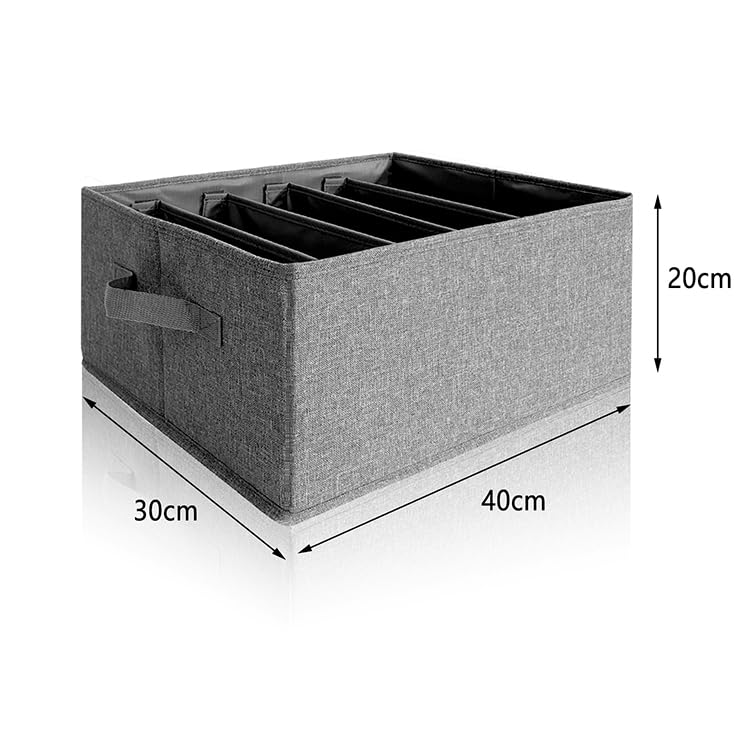 Hersvin closet clothes organizer 2 pieces foldable stackable jeans organizer each with 5 grids 4 adjustable removable partitions fabric wardrobe storage container for clothes.