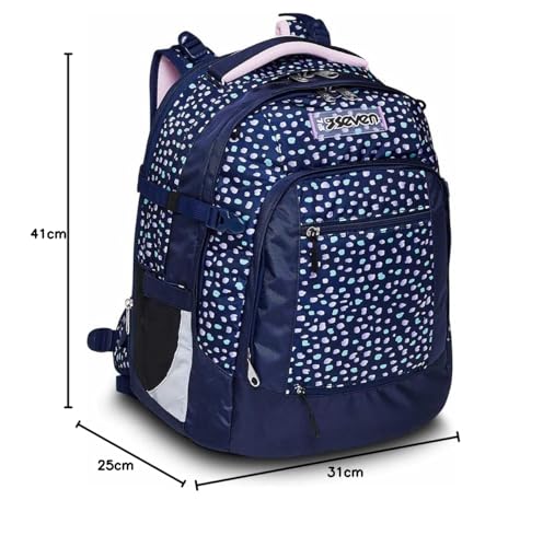Seven school backpack: ergonomic & expandable, with multiple compartments, school bag for girls & boys; sustainable fabric, with height adjustment system, perfect for high school & school, UPDOWN TWICE CHARMING PATCH