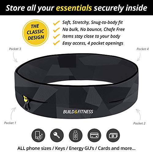 Build & Fitness running belt, flip waist pouch, key clip, suitable for iPhone, Samsung.