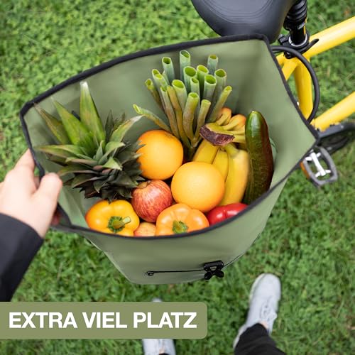 Valkental - Large & waterproof pannier bag - 28L capacity - Bike bag for rack with reflectors in Natural Green
