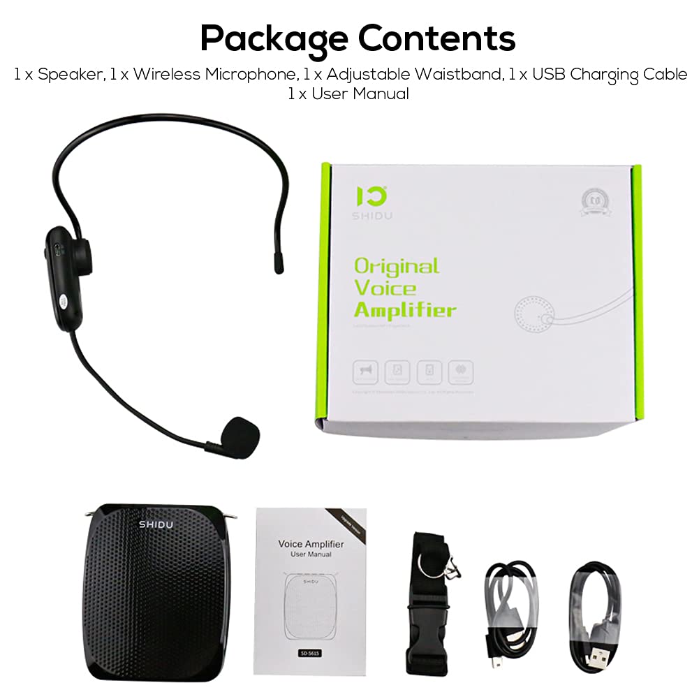Voice Amplifier Wireless Portable Voice Amplifier Original Shidu PA System Speaker with Headset Microphone 10W Rechargeable Speaker for Teachers Tour Guide Sports Trainer
