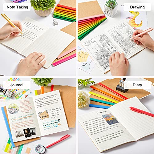 feela Notebooks with kraft paper cover, lined, blank, travel journal, rainbow spine, for students, business, 60 pages, 21.1 x 14 cm, A5, 16 colors, 48 pieces