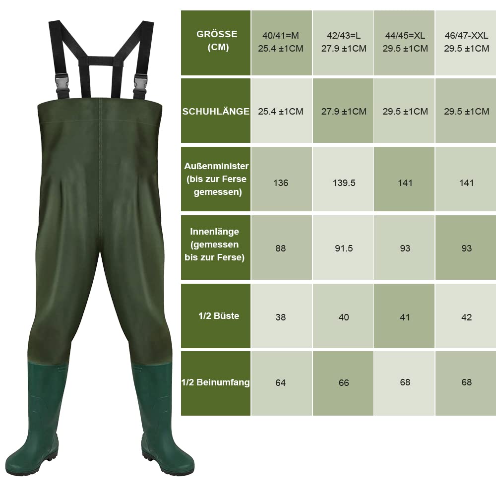 Jiubiaz 70D Nylon Composite PVC Waders with non-slip rubber boots. Ideal for construction sites, fishing, farms, and gardens. Suitable for ponds and floodwaters. Size M.