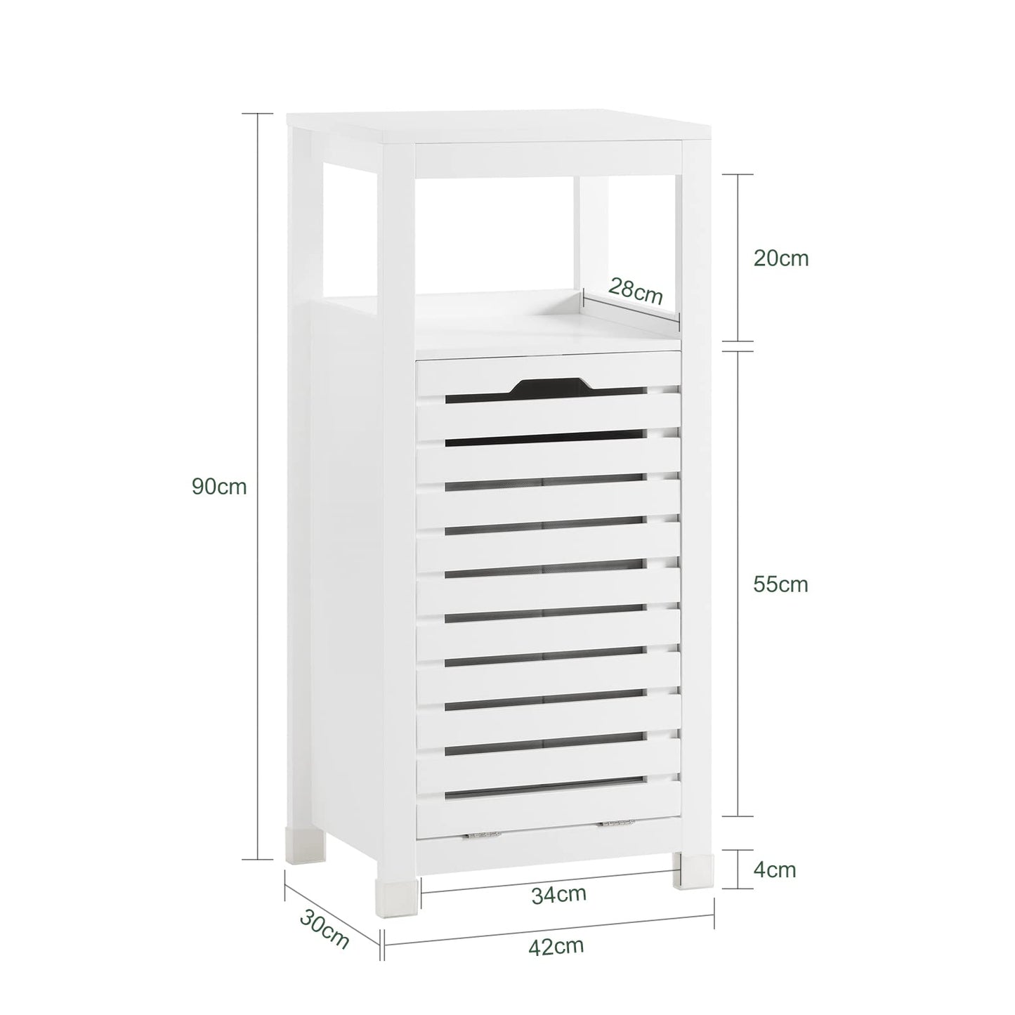SoBuy Bathroom Cabinet with Laundry Basket - Laundry Cabinet, Bathroom Cabinet with Fold-Out Laundry Bag, Compact Bathroom Shelf, Wooden Bathroom Furniture, White, 42x90x30cm, BZR67-W