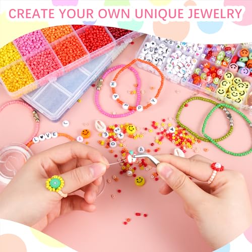 RUBY 3mm beads for making bracelets Beads for stringing with letter beads and smiley face beads DIY glass bead set for Christmas holidays birthdays rewards (48 colors)