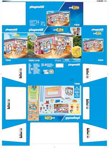 PLAYMOBIL MyLife 71610 Kids' Room, includes a girl figure and a sticker sheet, made from over 80% recycled and bio-based materials, diverse toys for children aged 4 and up.