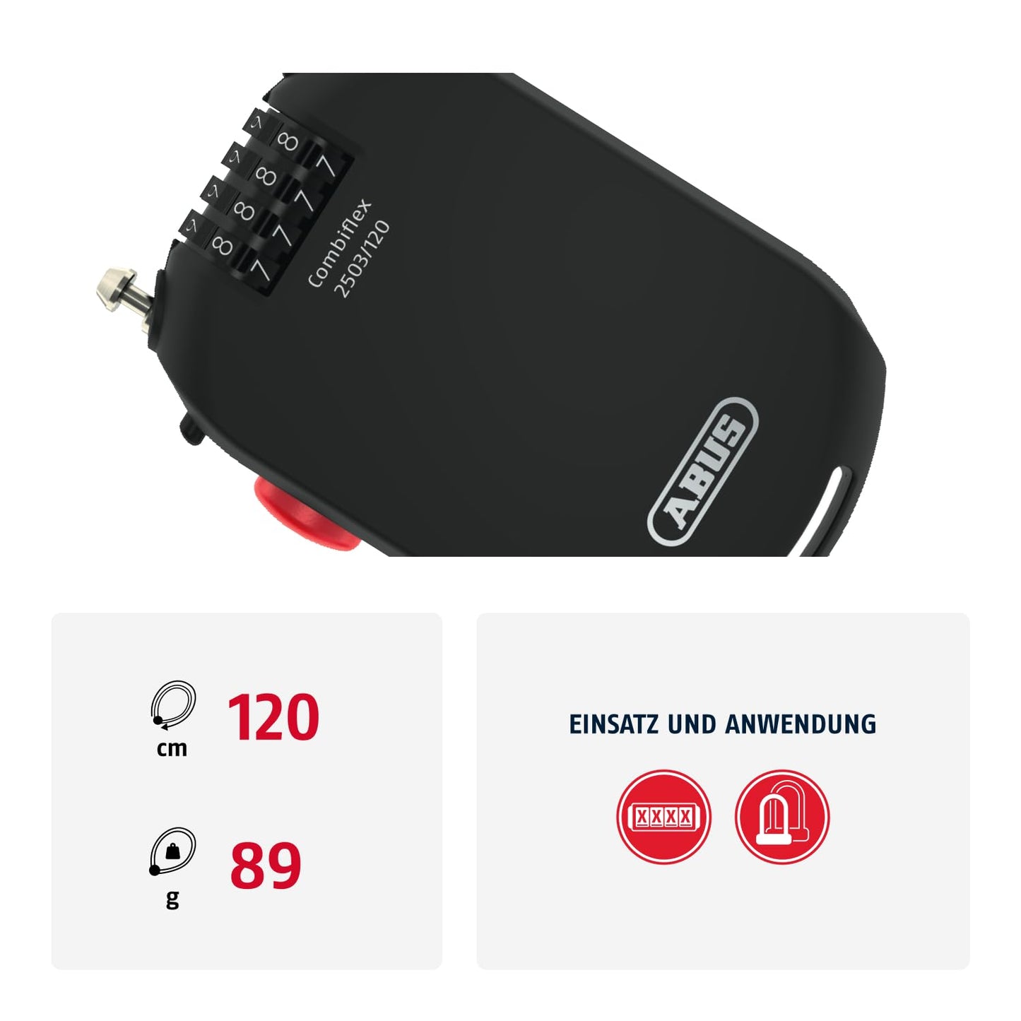 ABUS Special Lock Combiflex 2503/120 - Suitable for securing luggage, skis, helmets - 120 cm steel cable - with combination lock - Black