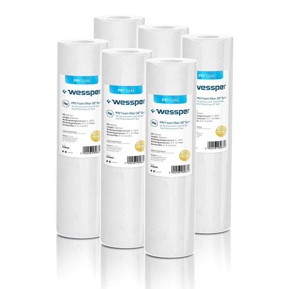 6x Wessper 10" Inch Sediment Water Filter Cartridges for Reverse Osmosis, Water Feeding Line & Particle Filtration - 5 Micron