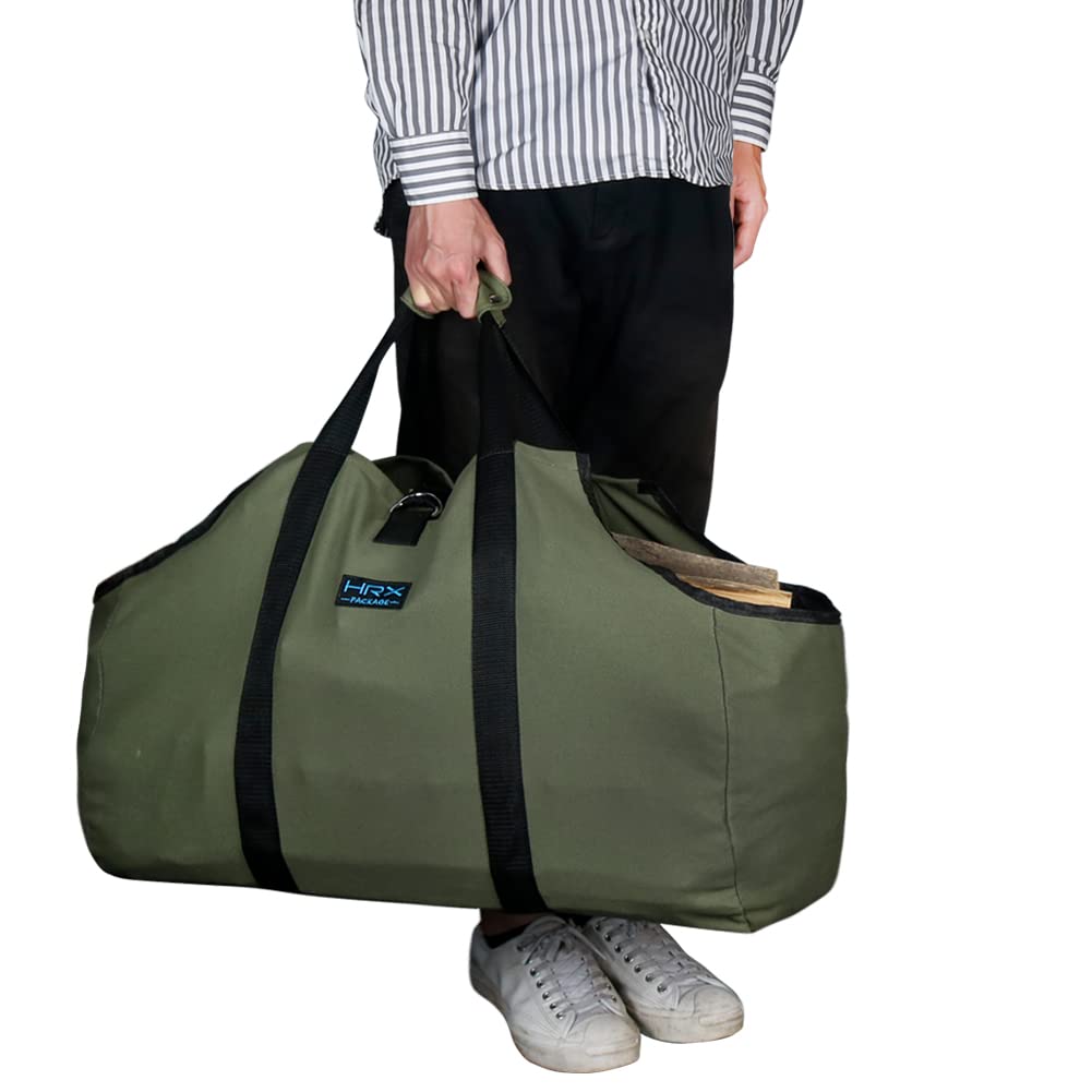 Extra Large Firewood Bag, Waterproof Durable Canvas Wood Basket for Fireplace Wood Bag Carry Bag with Handle for Indoor, Outdoor, Camping (35.5 x 17 inches)