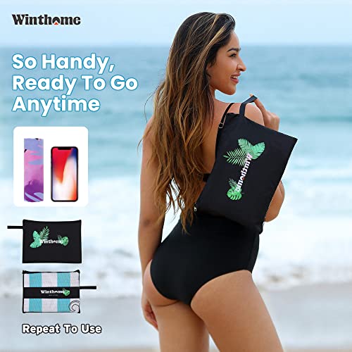 Winthome beach towel quick-drying - microfiber beach towel lightweight, sand-free large beach towel, versatile for women men travel vacation swimming camping, with bag (rainbow, 150x75cm, 1 pack)