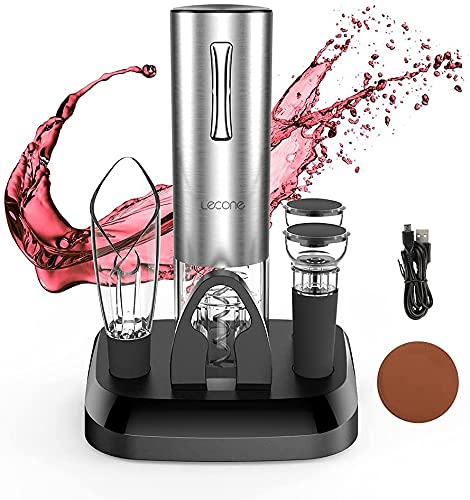 Lecone 7 in 1 Electric Corkscrew Set, Stainless Steel Electric Corkscrew Bottle Opener, Automatic Wine Opener with USB Charging Gift Set, for Home, Restaurant, Party.