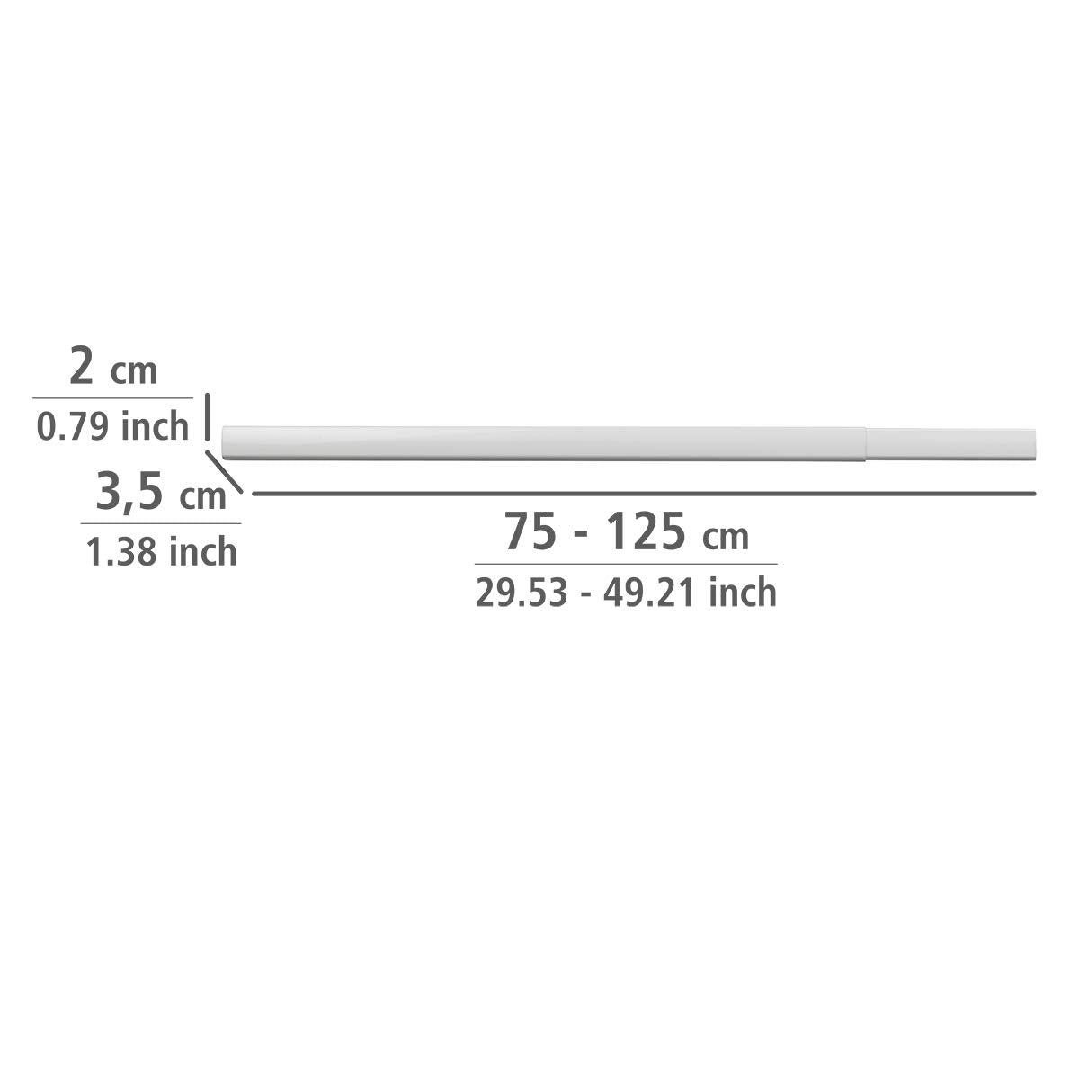 WENKO Telescopic Shower Curtain Rail Era White, extendable rail made of rust-free aluminum, for hanging all shower curtains, including attachment without drilling, 75-125 x 2 x 3.5 cm