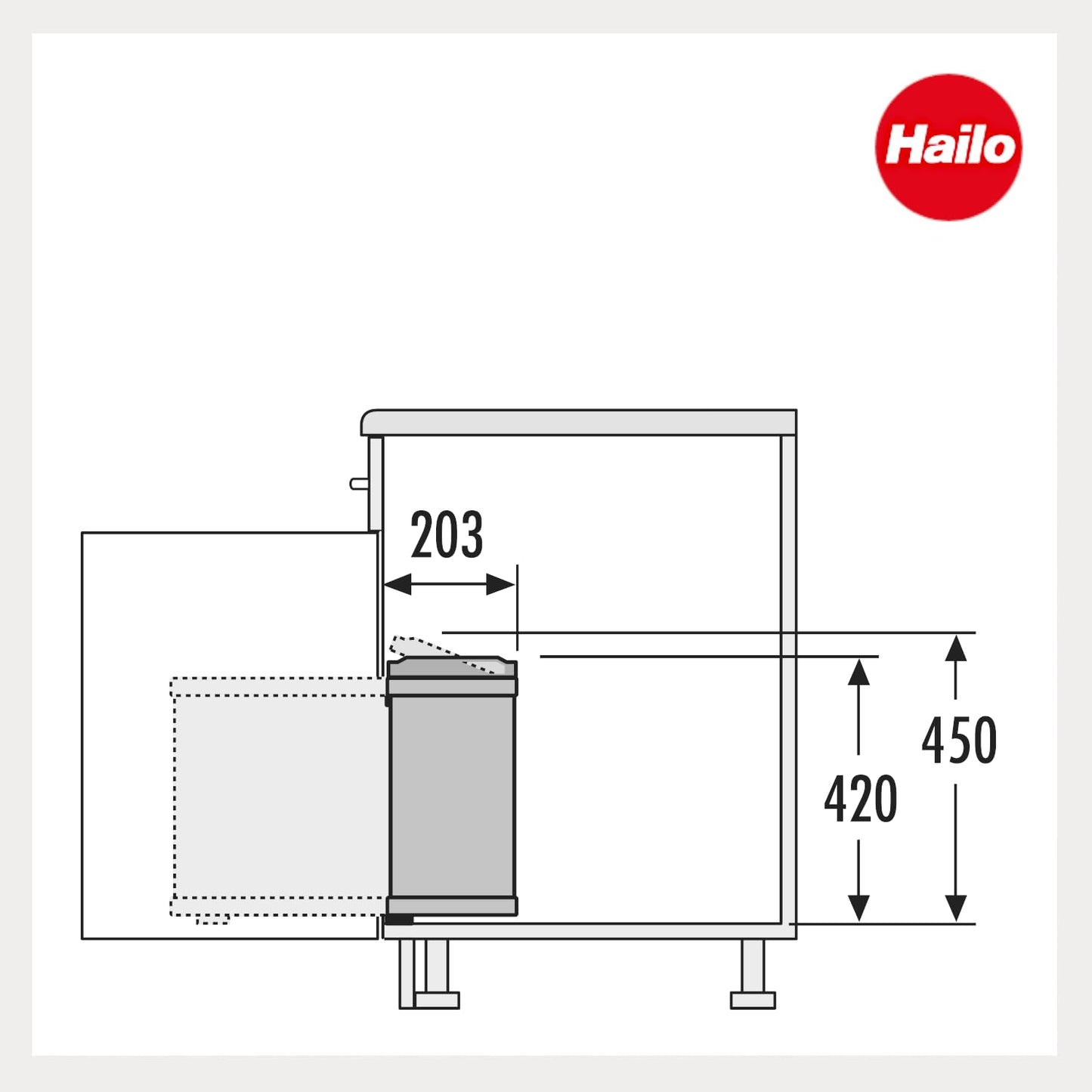 Hailo Waste Collector 3418101 | Trash Can Uno 18 L swivel | Built-in waste bin polished black | for 45cm cabinet with hinged door | Ideal for modern kitchens | With automatic swivel-tilt lid