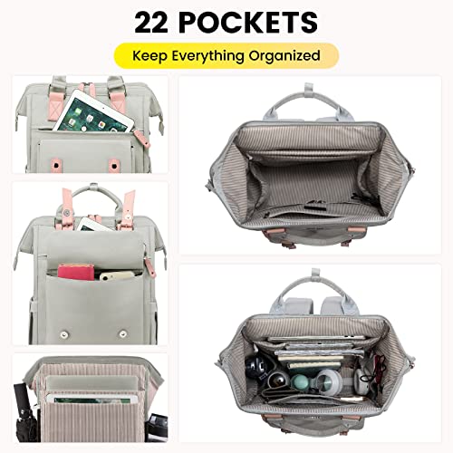 LOVEVOOK Women's Backpack Large, Laptop School Backpack for Girls Teens 17 Inch with Data Cable Bag & USB Charging Port, Waterproof School Bag Backpack for College Office Business Travel Gray