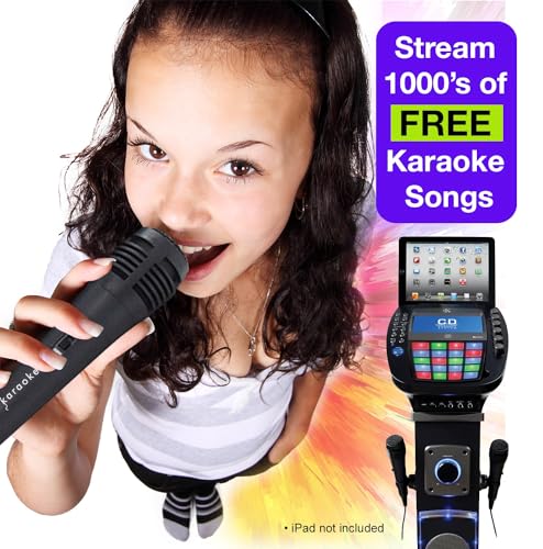 KARAOKE Easy Bluetooth System with Speaker Stand - Professional CDG system with 6 speakers, LED disco lights, 7-inch color TFT screen + 2 microphones