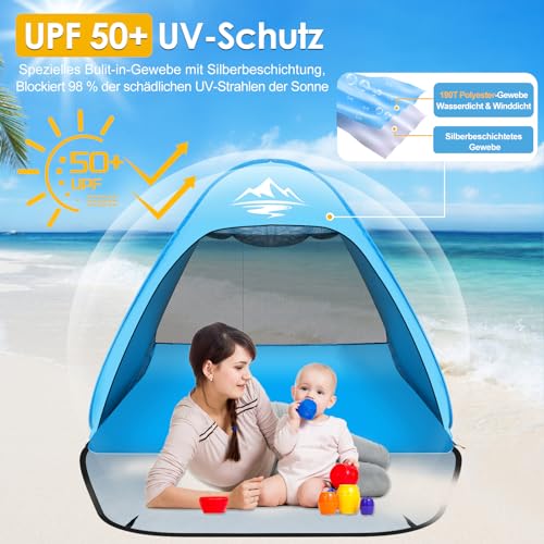 MAXDONE Pop Up Beach Tent, Automatic Beach Shelter for 2-3 people, Portable Extra Light, UV Protection, Beach Tent for Family Beach Garden Camping (Blue)