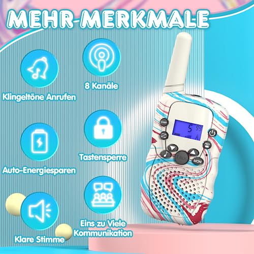 Kearui Toys for Boys 3-12 Years Old, Walkie Talkies for Kids 8 Channel Two-Way Radios with Backlit LED Flashlight, 3 Mile Range for Outdoor Adventures, Camping, Hiking (White)