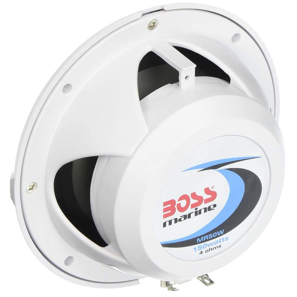 2 marine speakers compatible with BOSS Audio MR50W 2-way 6.5 inch 75 watt rms 150 watt max waterproof sea pool boat, per pair + 5 free stickers.