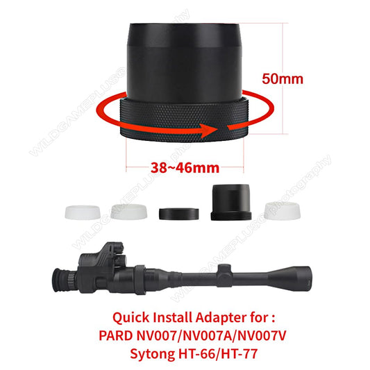 wildgameplus 38-46mm quick release adapter mount sleeve compatible with Pard NV007/NV007A/NV007V/Sytong HT-66 HT-77 accessories NV007-ADP46