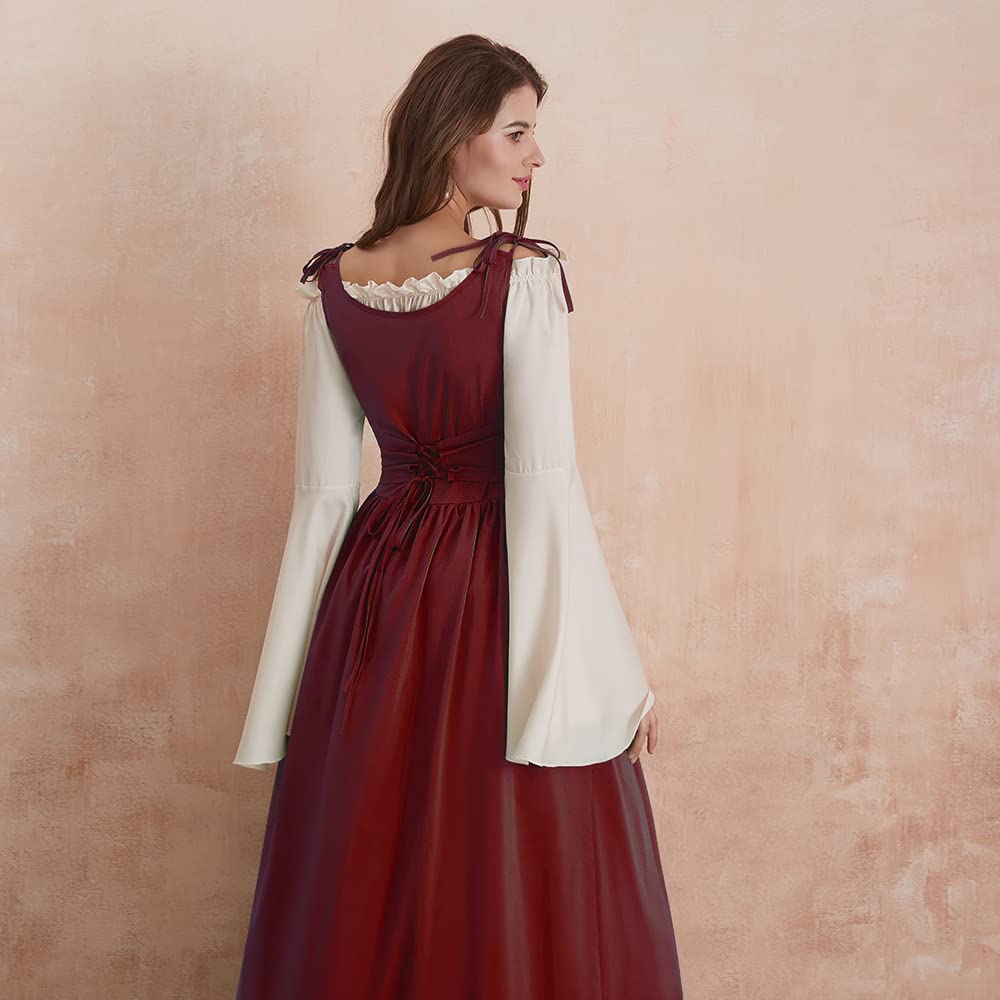 Aibaowedding Renaissance dress women medieval dress medieval costumes women (burgundy, L/XL)