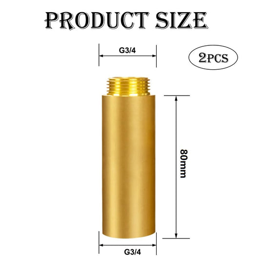 2 pieces of brass faucet extension 3/4 inch x 80 mm, DN20 thread extension, 3/4" female thread x male thread, 80mm brass extension fitting, connection extension for drinking water and heating installation.