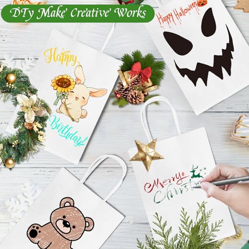 Gucass 50 pieces Medium Paper Bags with Handle, White Kraft Paper Gift Bags, 21x11x27cm Paper Carrier Bag, Gift Bags for Packaging Shopping Birthday Parties Wedding Christmas.