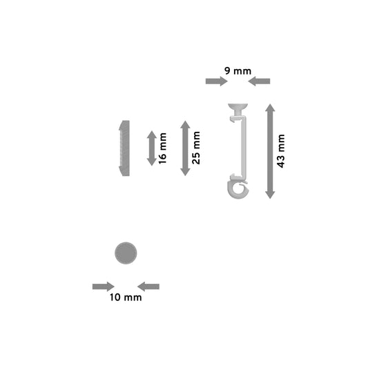Interdeco panel carriers (set of 6) in silver gray, 80 cm long, made of aluminum with Velcro tape for curtain rails, type 1620701_A, can be shortened.