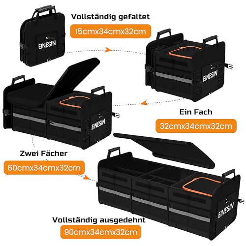 One Extra Large 88L Car Trunk Organizer and 22L Cooler Bag, with 7 compartments, car storage box, collapsible car trunk organizer with compartments and foldable lid.