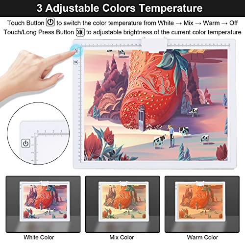 A3 Light Box, LED Light Pad 3000-6500K Dimmable, 2500mAh Rechargeable Lightboard for Diamond Painting, Drawing, Painting, Animation, Sketching, with Stand