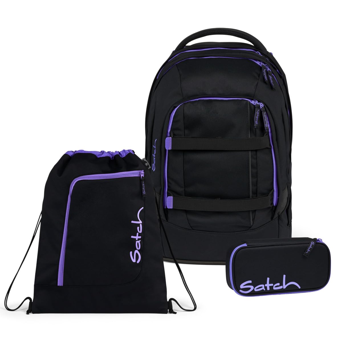 Satch Pack school backpack set 3-piece including pencil case and gym bag (Purple Phantom)