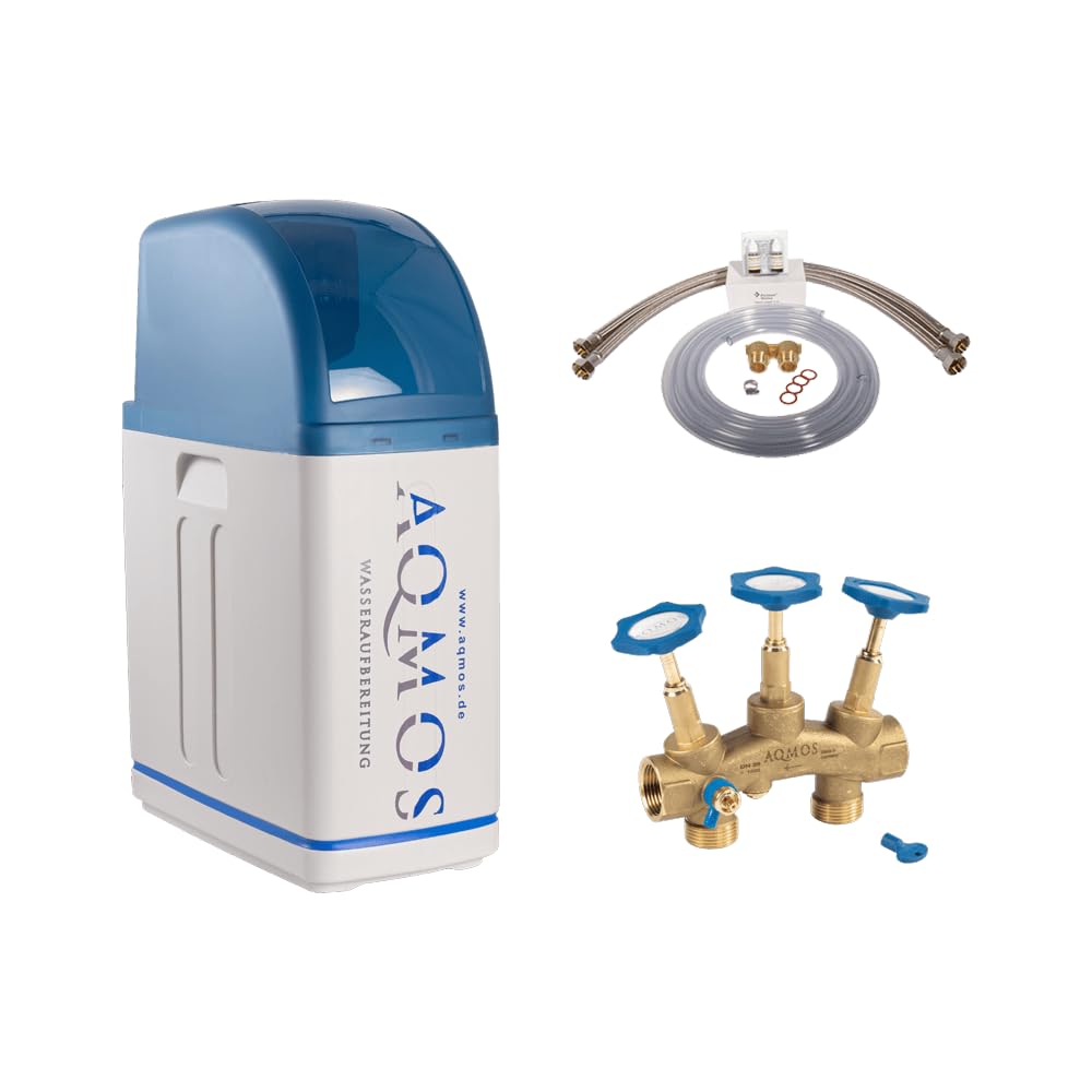 Aqmos R2D2-32 Water Softening System with 1" Connection Kit and Mounting Block | Water softener for households up to 3 people | Descaler for soft water