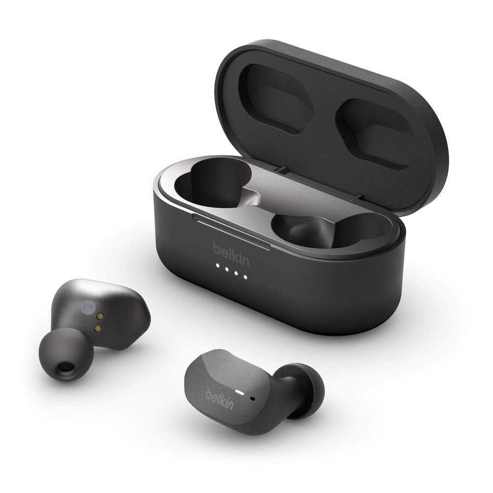 Belkin SoundForm True Wireless In-Ear Headphones (Bluetooth Earphones for iPhone, Samsung & Google devices, touch controls, charging case, 24 hrs playback time, noise isolation, sweatproof) - Black
