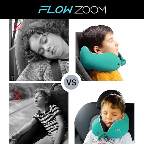 FLOWZOOM Kids Neck Pillow for Home Reading - Travel Pillow made of Memory Foam with extra soft pillowcase for kids aged 6+ - Comfy Kids Turquoise