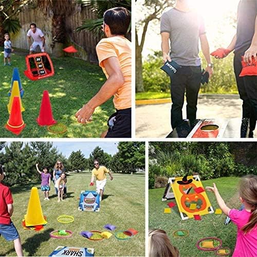 Eocolz Outdoor Games for Kids Cones Kids Cornhole Game Outdoor Ring Toss Games, Garden Toys Kids 3 in 1 Toss Game Carnival Game Set Plastic Cones Bean Bags for Kids Birthday Party