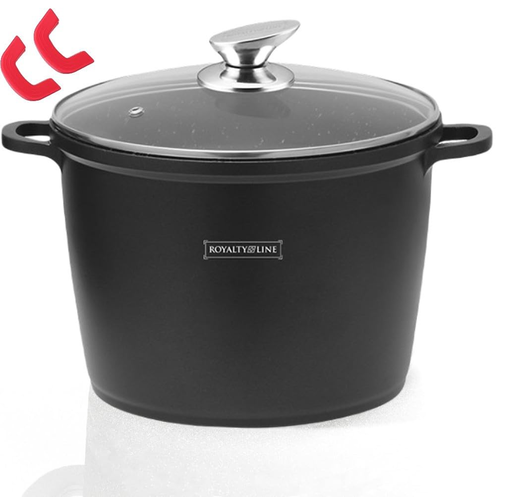 Royalty Line - Cooking Pot with Glass Lid, Non-stick Coated, Induction Compatible, Black, 7 Liters, 24 cm