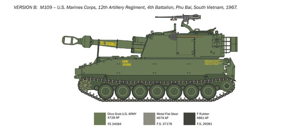 Italeri 6589 6589S 1:35 M-109/A2-A3G Howitzer - realistic replica model kit, plastic construction kit, hobby, glue, unassembled, unpainted, green (IT6589)