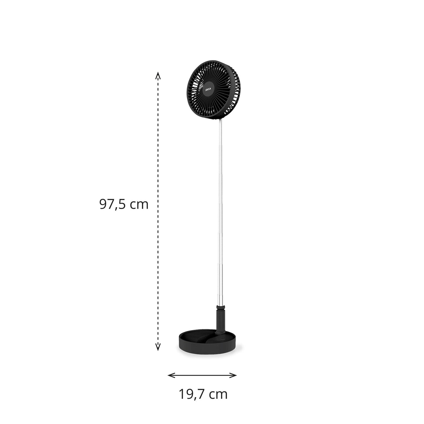 Jocca stand fan with 7200mAh battery, adjustable height 36-98 cm, remote control, 3 speeds, USB charging, foldable