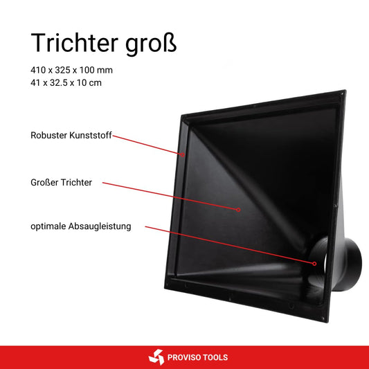 PROVISO TOOLS Large funnel, workshop extraction, suction system, extraction funnel, lathe, smoke exhaust grill, welding fume extraction, size 410x325x100mm.