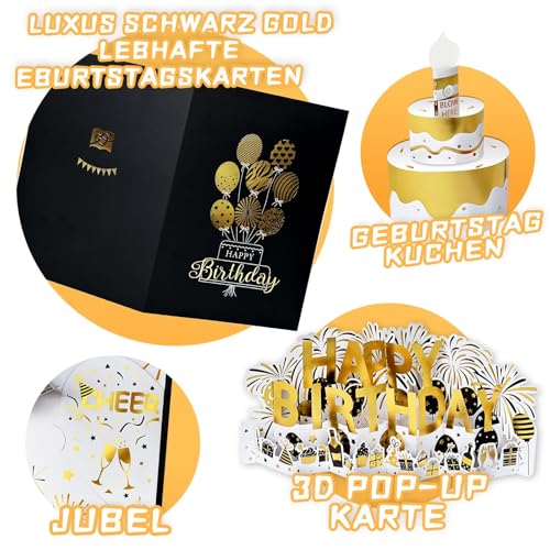 Birthday card, musical birthday cards with inflatable LED candlelight, Happy Birthday song, big birthday cake, pop-up greeting cards, birthday gift card for women, men, children.