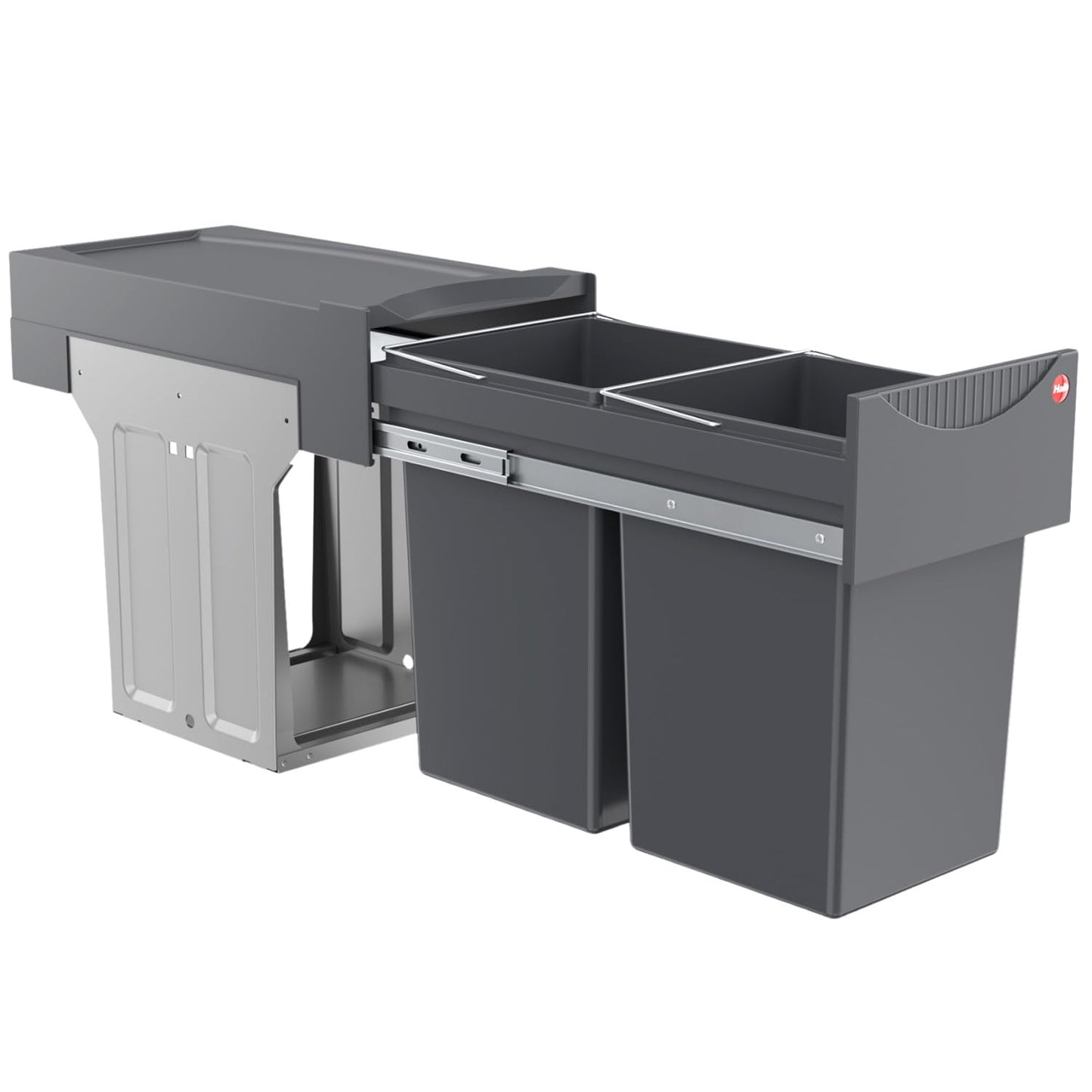 Hailo Tandem 3666101 waste collector | Trash bin for cabinets from 300 mm width with hinged door | Built-in bin with 2x 15L compartments | Full-extension waste separation with telescopic rails | Dark grey