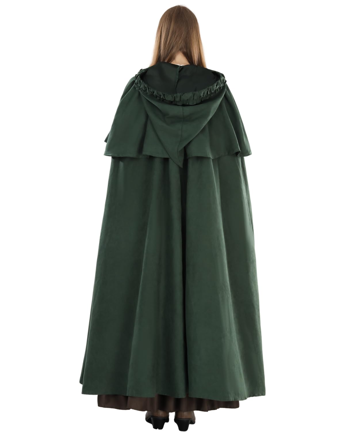 Fiamll Medieval Cloak Women Hooded Coat with Cuff Solid Color Trenchcoat Renaissance Vampire Cloak Gothic Cosplay Cape Carnival Costume Green S