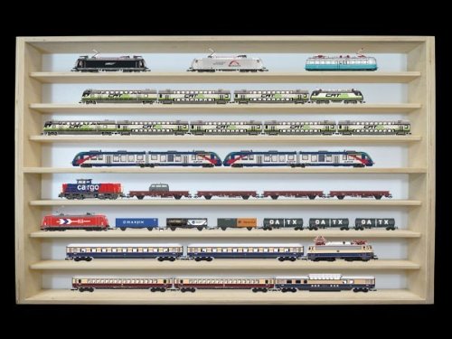 Alsino Display Case Train Display Shelf V-43a - 8 levels, with grooved tracks for trains - 100 x 75.5 x 8.5 & 4 acrylic glass panels