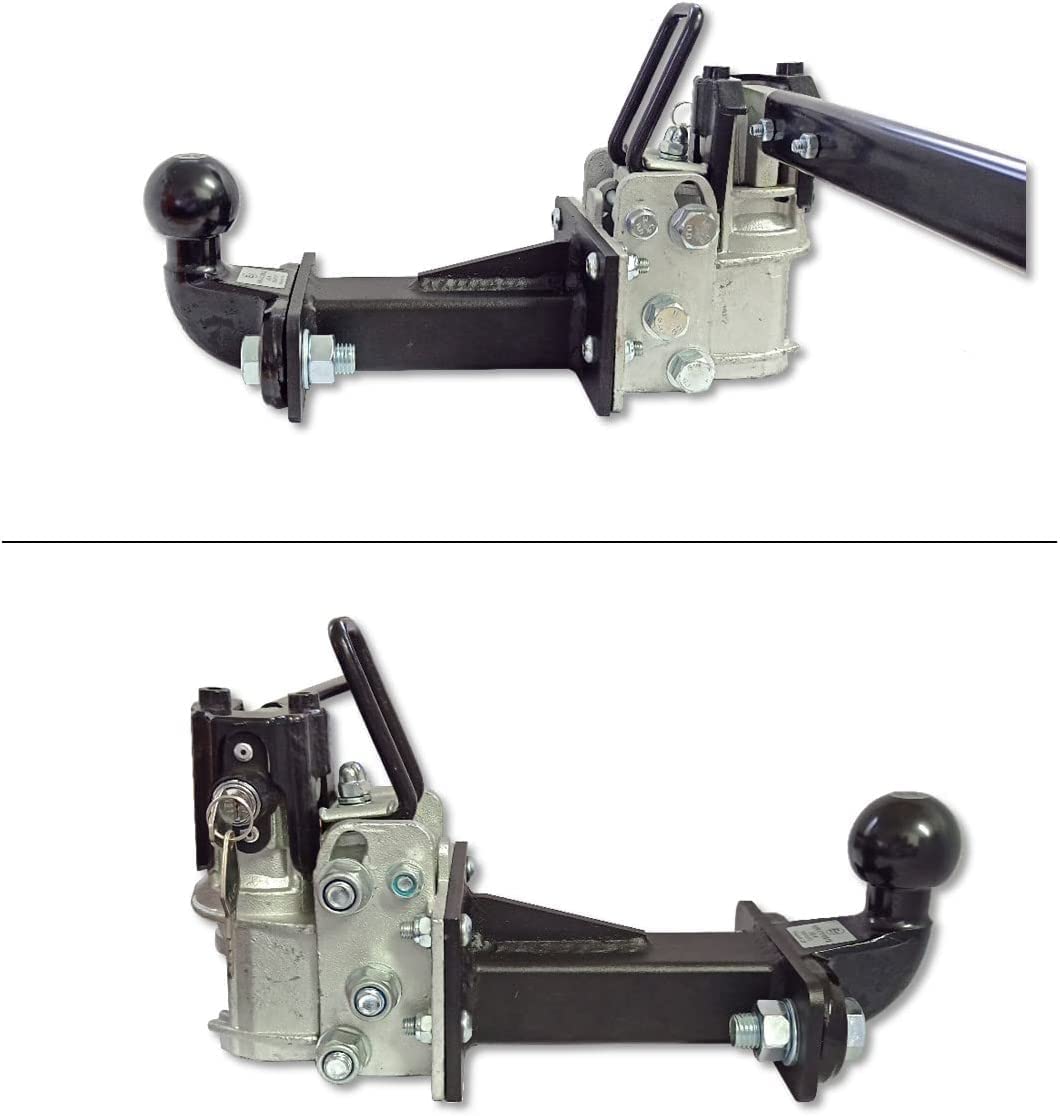 Folding and lockable 250 mm hook extension for bike rack including plug-in coupling for any type of trailer hitch.