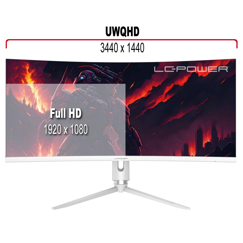 LC-POWER LC-M34-Q-C-PRO 34 inch Ultra WQHD Gaming Curved Monitor 3440x1440, 165Hz, HDR10, 1ms, 1500R, FreeSync, USB-Hub, KVM-Switch