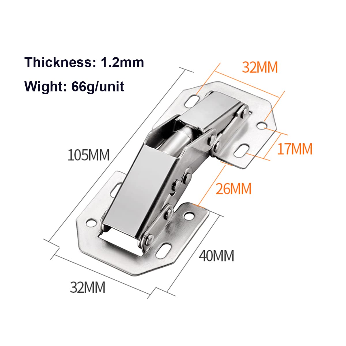 Qrity 8x Spring Opening Angle 90° Butt Hinge for Kitchen Cabinet Doors, No Slot Required, Suitable for Door Panel Thickness 4-22mm.