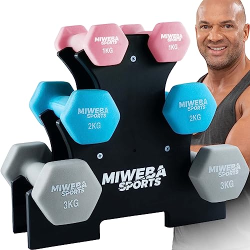 Miweba Sports Vinyl Dumbbell Set NKH120 | ππ«π¨ππ’ Dumbbell - Hexagon Dumbbells Set - Dumbbells - Dumbbell Set - Gym Dumbbells - Dumbbell Stand - Dumbbell - Dumbbell - 1-3kg (Pink/Turquoise/Gray)