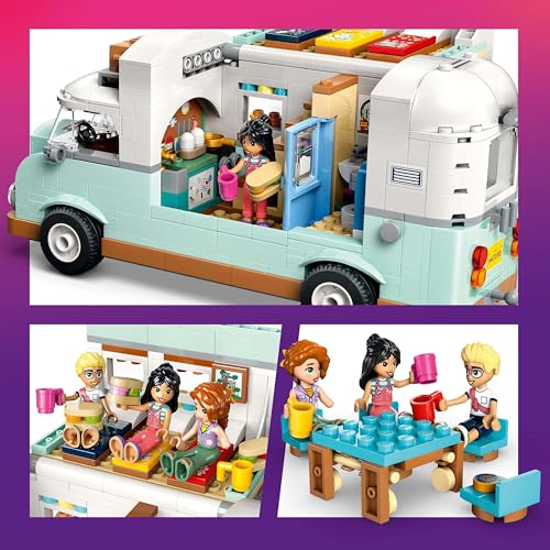 LEGO Friends RV, play set with toy caravan, gift for girls 7+, creative roleplay with 3 minifigures and ferret figure 42663