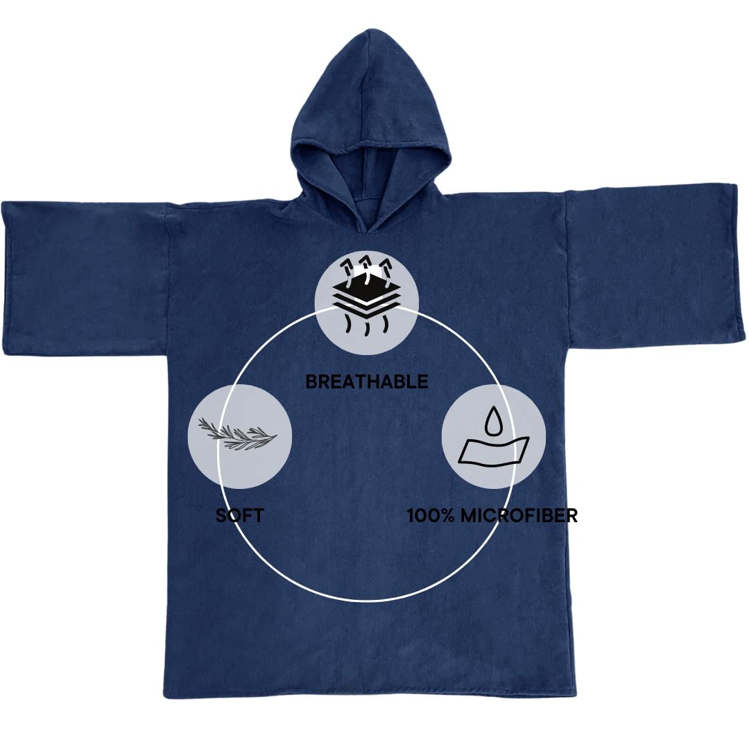 Brentford's hooded towel poncho for men and adults, large for bathing, swimming, surfing, wrapping, for men and boys bathing poncho ladies navy blue