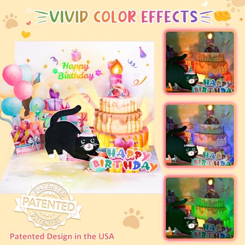 FITMITE Birthday Cards, Cute Cat Music & Lights & Blow-out Candle, Funny Pop-up Birthday Card, Birthday Gifts for Women, Men, Cat Lovers, Mom, or Dad