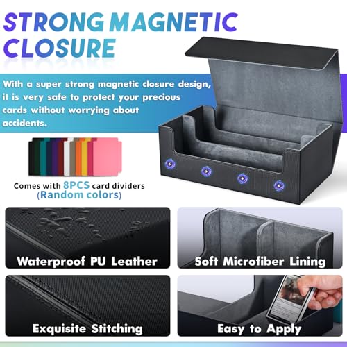 UAONO Collectible Card Storage Boxes for 1200+ cards, Premium Magnetic Deck Boxes, Leather Deck Case with Dividers, Trading Card Deck Boxes for TCG Magic the Gathering YuGiOh Cards (Black)